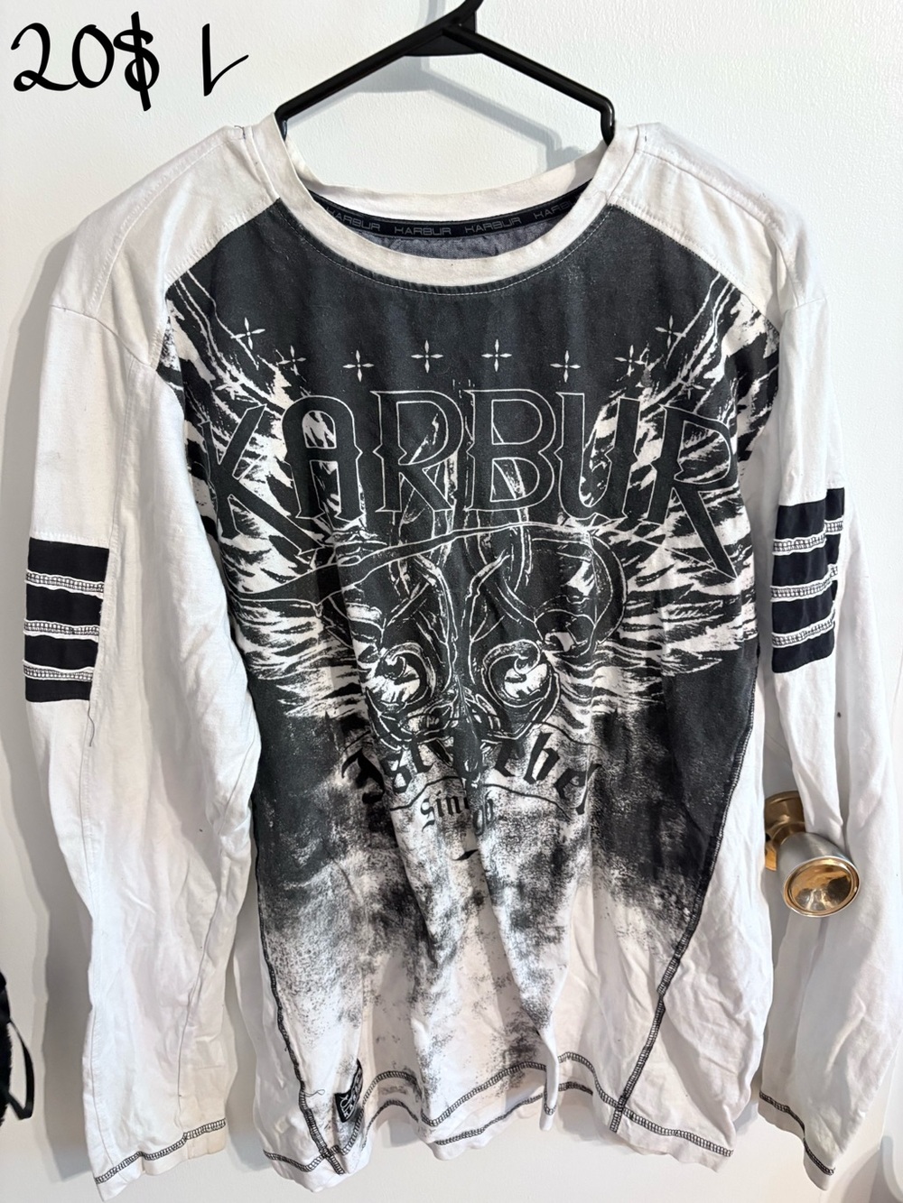 Graphic Raglan Long Sleeve Shirt - Black & White